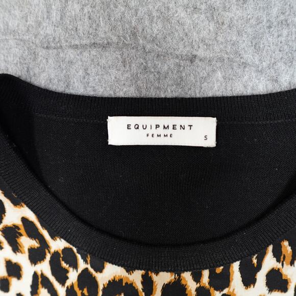 Equipment Femme Sweater Womens Small Silk Wool Leopard Animal Crew Neck Pullover - Picture 2 of 11